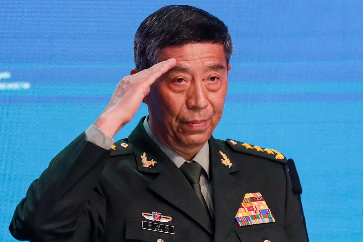 Chinese defence minister Li Shangfu delivers his speech at a session of the 11th Moscow Conference on International Security during the International Military-Technical Forum Army-2023 (EPA)