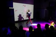 A drag queen performs during "The Queer Archive Festival" in Athens