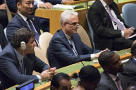 <p>Members of the Iranian delegation listen as President Trump speaks during the 72nd session of the United Nations General Assembly at U.N. headquarters, Tuesday, Sept. 19, 2017. (Photo: Mary Altaffer/AP) </p>