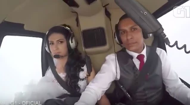 Tragic footage has been released of the moment a bride was killed in a horrific helicopter crash. Photo: G1 Official