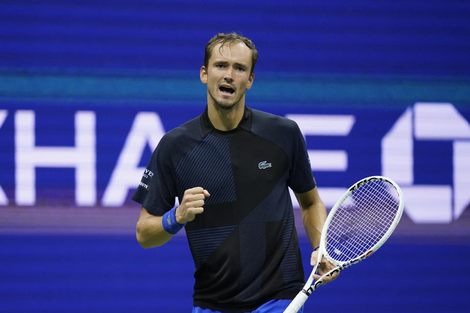 Daniil Medvedev, of Russia, reacts during a match against Wu Yibing, of China, during the third round of the U.S. Open tennis championships, Saturday, Sept. 3, 2022, in New York. (AP Photo/Charles Krupa)