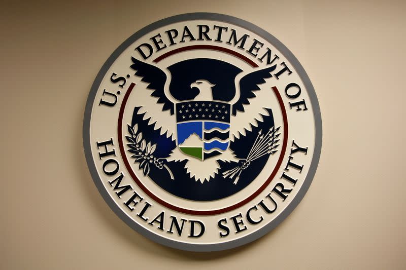 FILE PHOTO: FILE PHOTO: U.S. Department of Homeland Security emblem is pictured at the National Cybersecurity & Communications Integration Center in Arlington Virginia