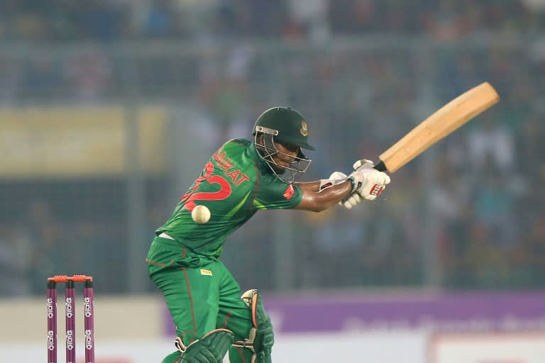 Bangladesh cricketer Mosaddek Hossain plays a shot during the second One Day International cricket match between Bangladesh and Afghanistan