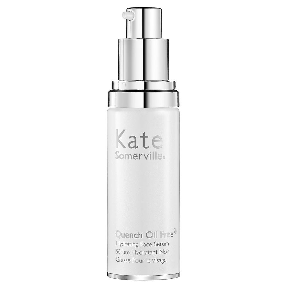 <p>Kate Somerville's bottle moisturizes, minimizes fine lines and wrinkles, and leaves complexions with an allover glow. What's not to love? </p> <p>$75 | <a rel="nofollow noopener" href="http://www.sephora.com/quench-oil-free-hydrating-face-serum-P302936" target="_blank" data-ylk="slk:SHOP IT;elm:context_link;itc:0;sec:content-canvas" class="link ">SHOP IT</a></p>