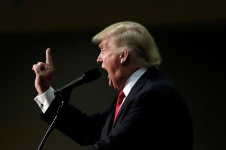 Republican presidential nominee Donald Trump speaks at a campaign rally in Asheville, North Carolina, U.S., September 12, 2016. REUTERS/Mike Segar