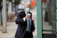 U.S. Democratic presidential candidate and former Vice President Joe Biden arrives at the Queens theater in Wilmington, Delaware