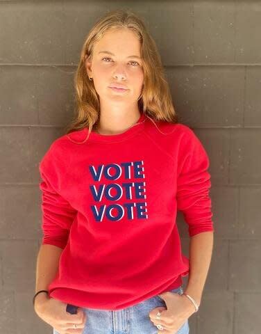<strong>Get the <a href="https://www.social-goods.com/collections/the-vote-collection/products/the-vote-sweatshirt" target="_blank" rel="noopener noreferrer">Social Goods "Vote Vote Vote" sweatshirt</a>, as seen on <a href="https://www.dailymail.co.uk/tvshowbiz/article-8765605/Jennifer-Garner-encourages-vote-bright-red-sweater-running-errands-LA.html" target="_blank" rel="noopener noreferrer">Jennifer Garner</a>, for $85.</strong>