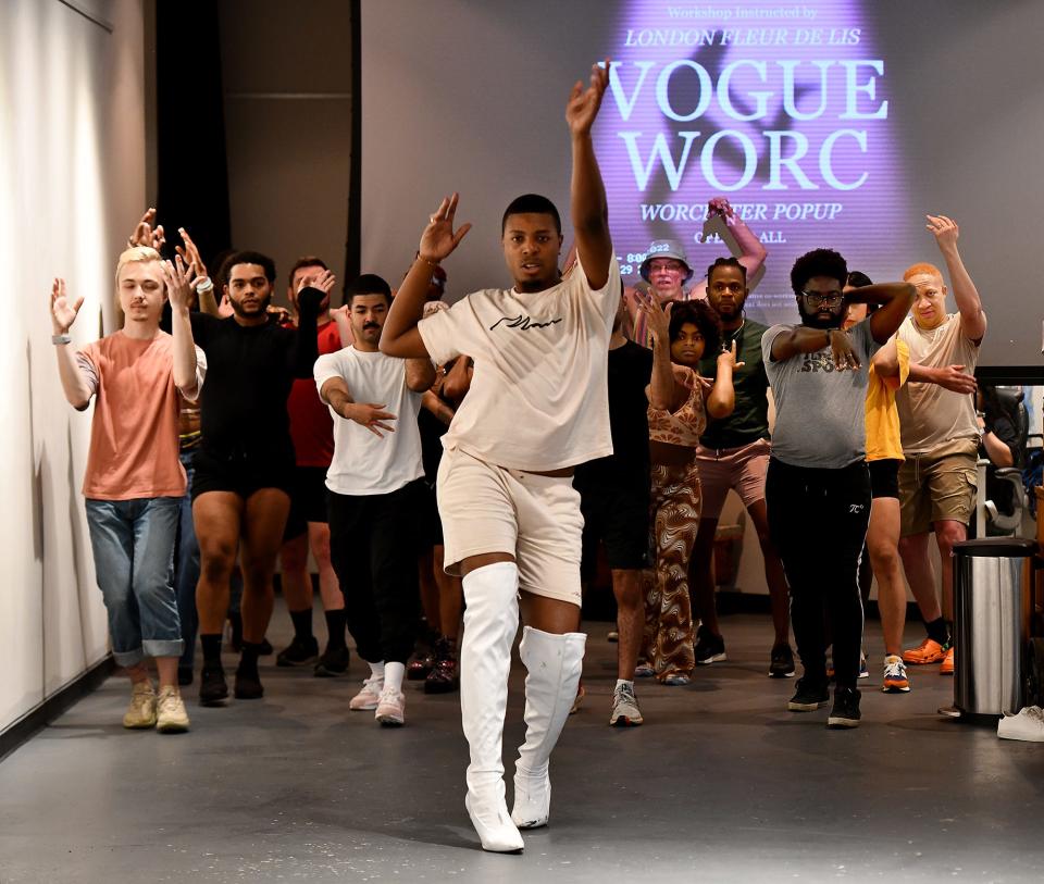 HBO Max "Legendary" season one contestant from the House of Escada, London Fleur De Lis, struts his stuff during the Worcester PopUp! Vogue Worcester at the Jean McDonough Arts Center, where he recently shared his knowledge and showed off some of his moves from the world of vogue to several participants.