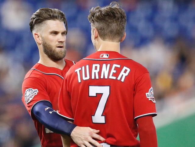 Nationals' Trea Turner thrown out at second on Bryce Harper walk