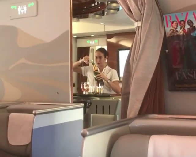 Luxury airline caught pouring Champagne back into bottle