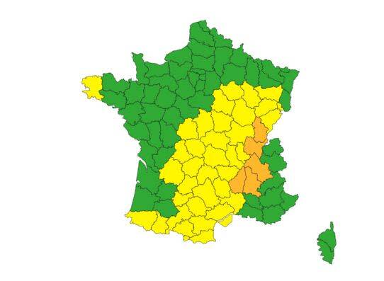 La carte de vigilance publiée par Météo-France lundi 23 octobre à 6h.