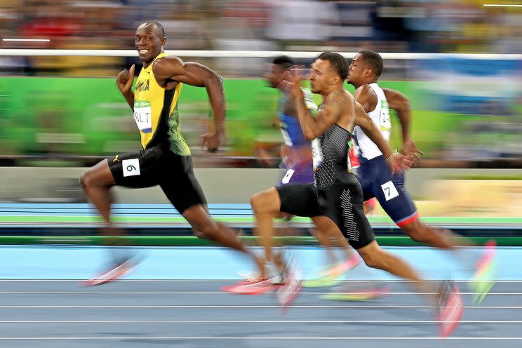 Usain Bolt of Jamaica competes in the Men's 100 meter semifinal on Day 9 of the Rio 2016 Olympic Games at the Olympic Stadium on August 14, 2016 in Rio de Janeiro, Brazil. (Photo by Cameron Spencer/Getty Images)