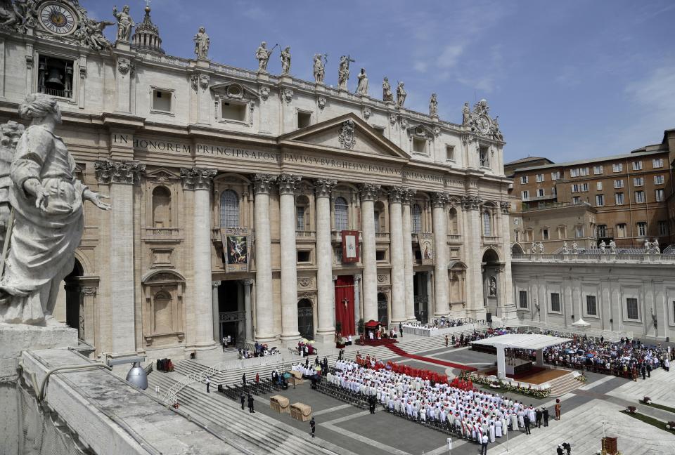 A view of St. Peter's Square during a Pentecost Mass celebrated by Pope Francis, at the Vatican, Sunday, June 9, 2019. The Pentecost Mass is celebrated on the seventh Sunday after Easter. (AP Photo/Gregorio Borgia)