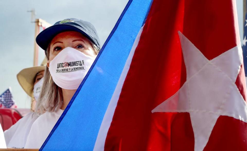 Gisela Fiterre attended an Anti-Communist Caravan for Freedom and Democracy and in support of President Trump, beginning in the Magic City Casinos parking lot at 450 NW 37 Avenue following a route through several Miami streets including SW 8 Street and Flagler Street, on Saturday, October 10, 2020.