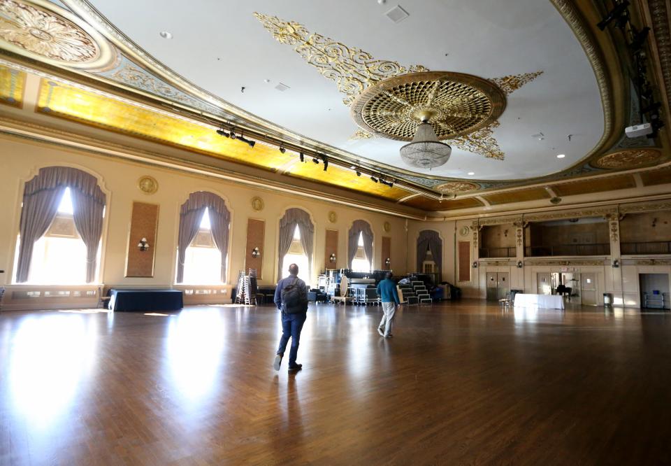 High School music instructors tour the expansive Palais Royale ballroom March 15, 2024. They met at the Morris Performing Arts Center, where the inaugural South Bend High School Music Festival will take place April 15, featuring the music ensembles from the four high schools in South Bend.
