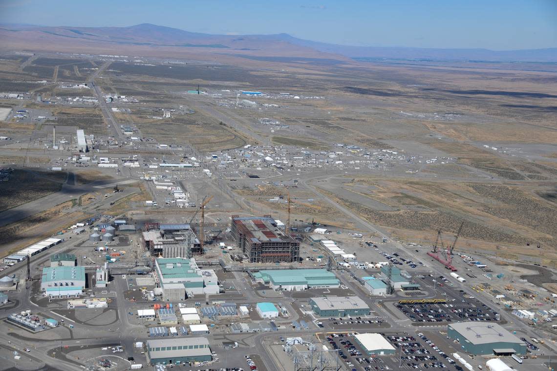 Part of the center of the 580-square-mile Hanford site is shown in June 2022 with the vitrification plant in the foreground.