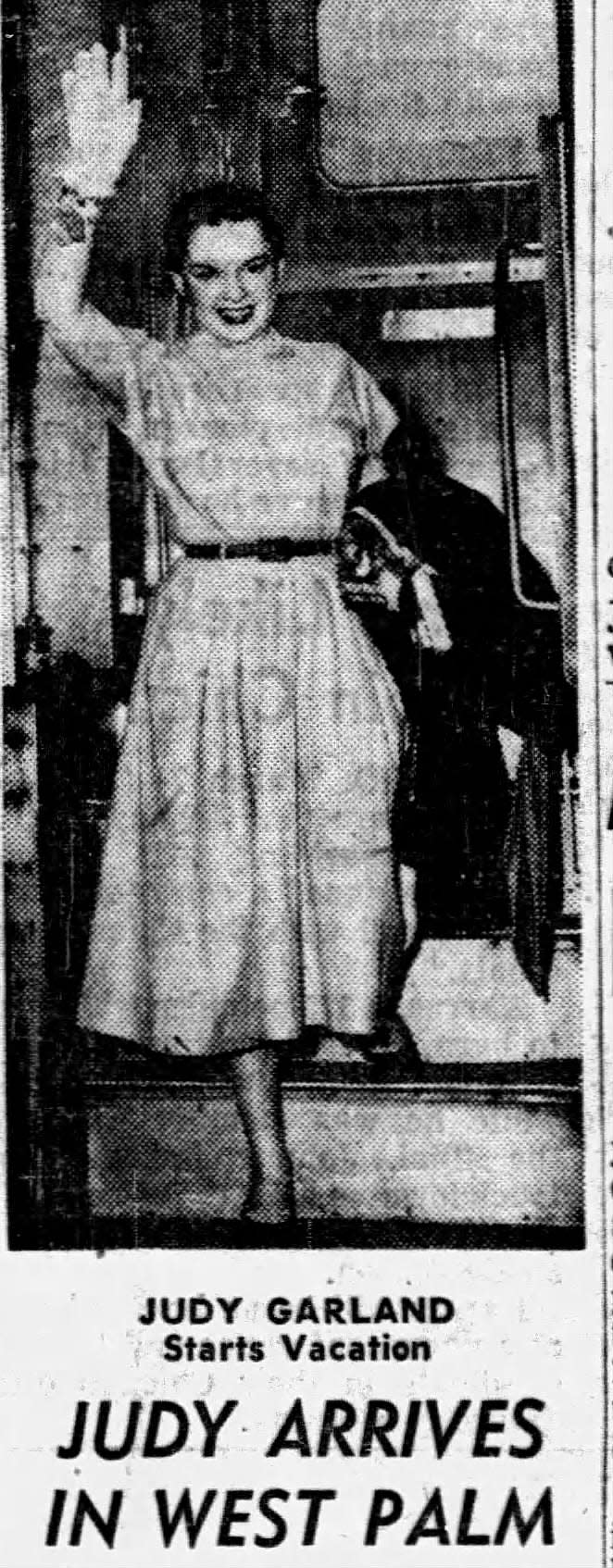 Judy Garland's arrival at the train station in West Palm Beach in 1952.