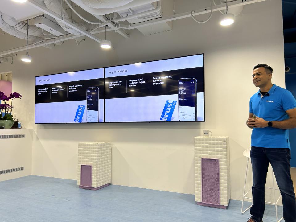 Dwaipayan Sadhu, CEO of Trust Bank at a media briefing at Trust's office in Singapore.