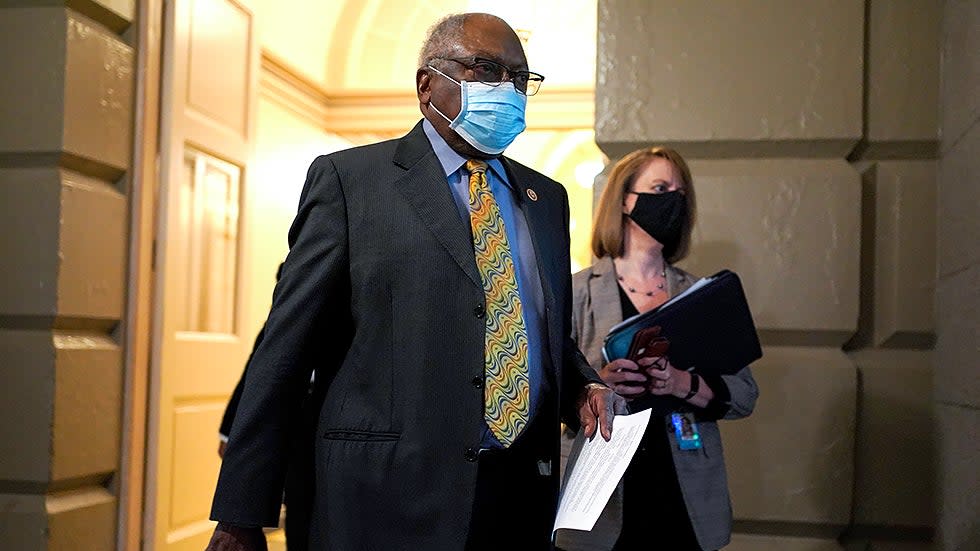 House Majority Whip James Clyburn (D-S.C.) arrives for a closed-door Democratic caucus meeting on Tuesday, November 2, 2021. 