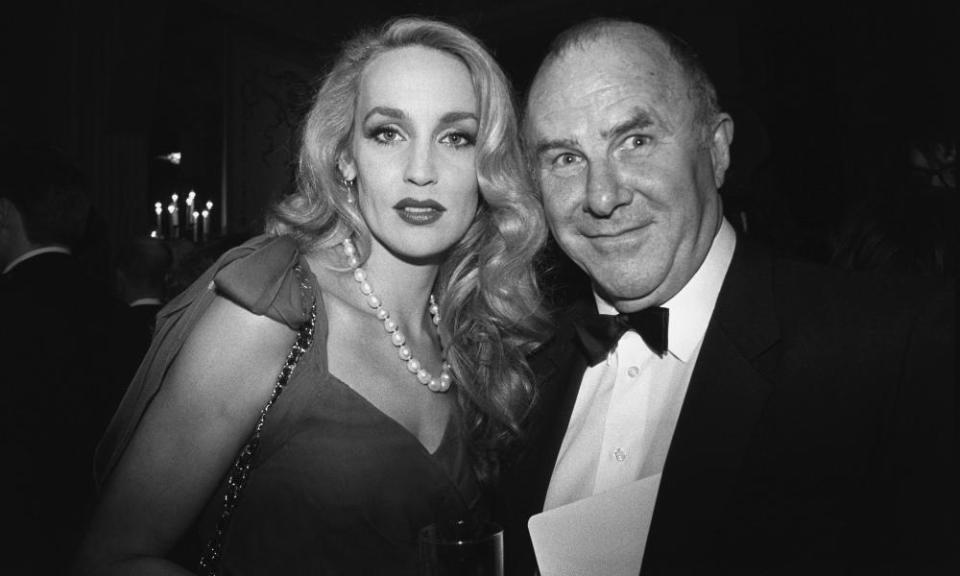 A familiar image of James mixing with celebrities – in this case Jerry Hall at the Bafta awards – from the 1990s.