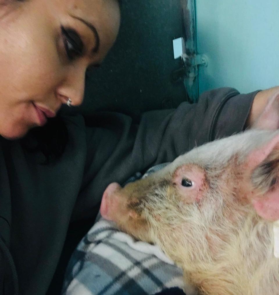 Erin Insinga sharing a moment with Myles. (Photo: Delaware Valley Humane Society)