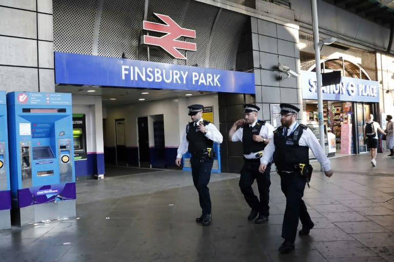 Police on patrol outside Finsbury Park station in north London, on June 19, 2017