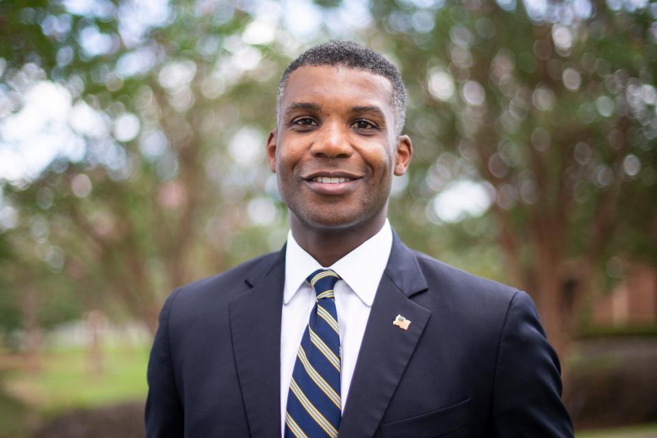 Rodney Hall, who was elected to the Mississippi House in District 20 last week after winning the Republican primary and facing no opponent in the general election, poses for a portrait in Jim Saucier Memorial Park next to M.R. Davis Southaven Public Library, which was a voting precinct in the election, in Southaven, Miss., on Thursday, August 17, 2023. Hall will become the first Black Republican member of the Mississippi House since 1894.