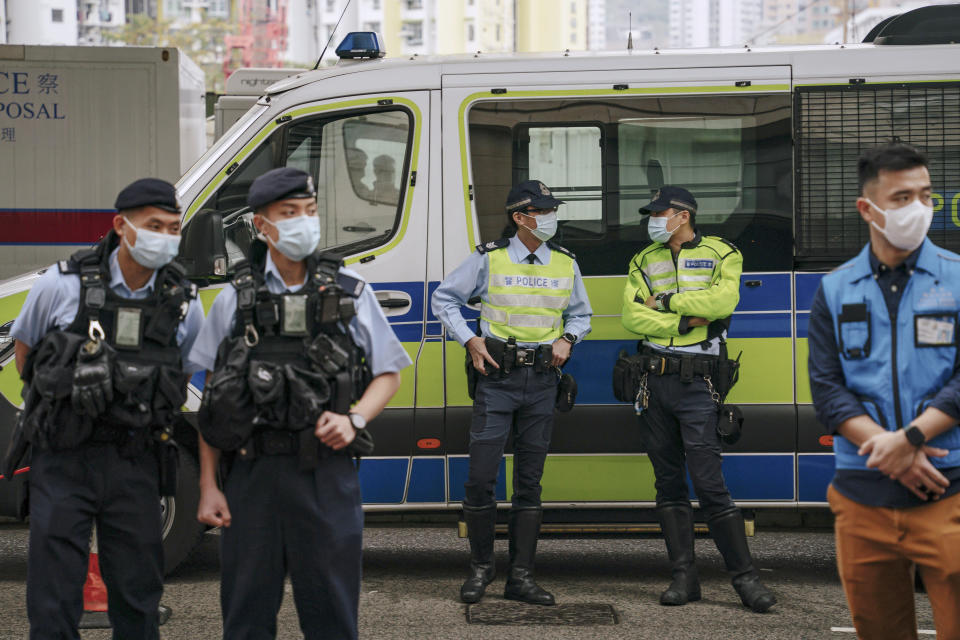 Some of Hong Kong's best-known pro-democracy activists went on trial Monday in the biggest prosecution yet under a law imposed by China's ruling Communist Party to crush dissent. (Anthony Kwan / AP)