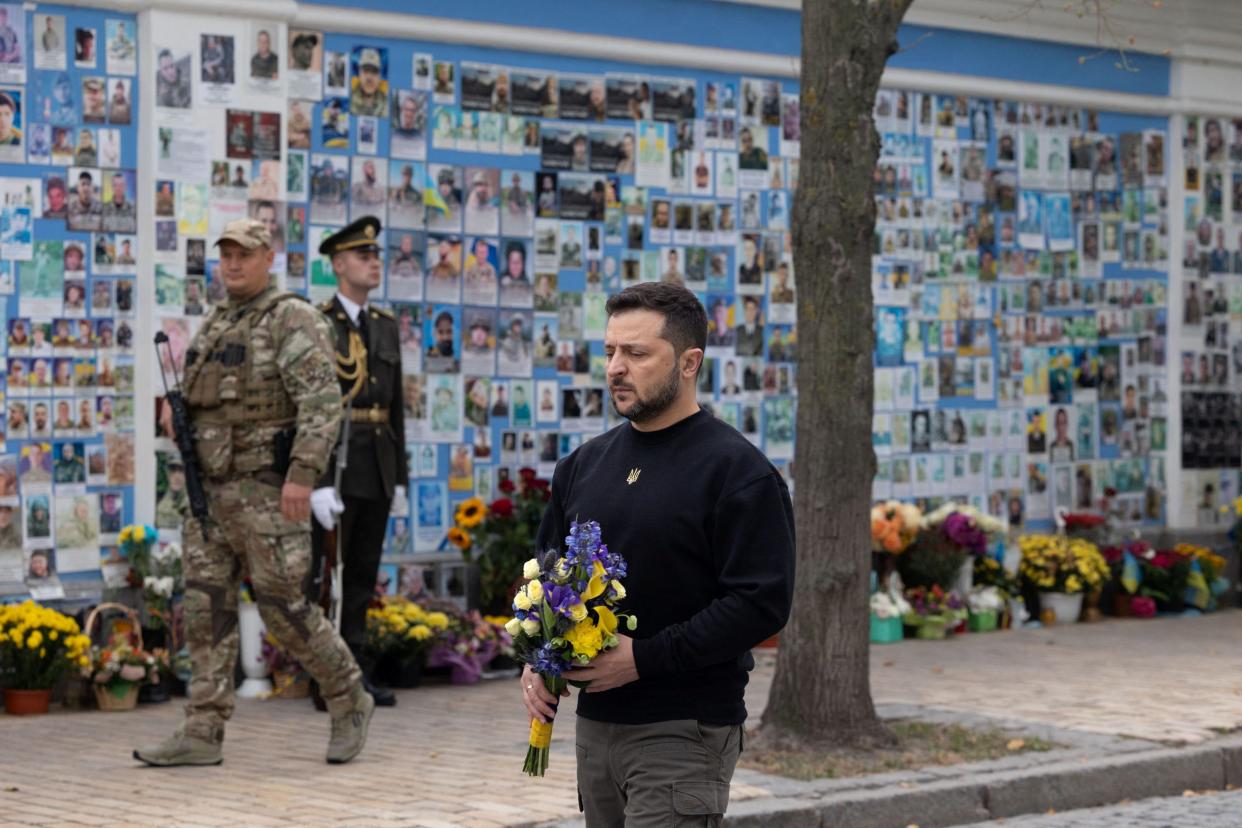 Zelensky visits the Memory Wall of Fallen Defenders of Ukraine (via REUTERS)