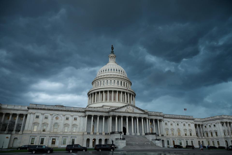 Thunderstorm clouds roll over the US Capitol.