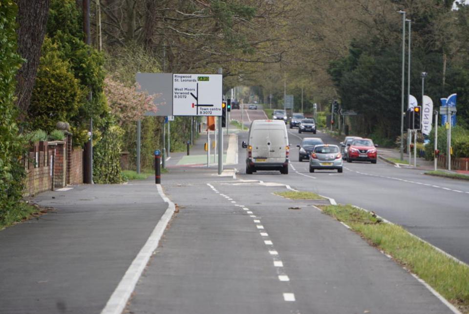 Bournemouth Echo: Cycle lane in Wimborne Road East, Ferndown