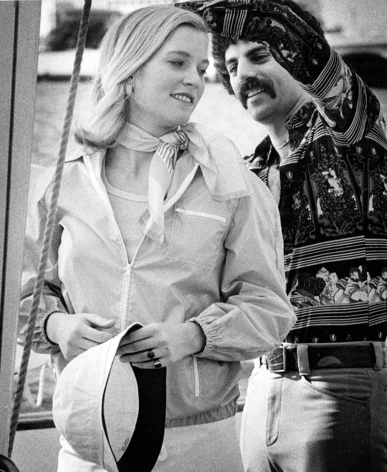 First Daughter Susan Ford gets her hair styled by Gregory Hauptner before a photo shoot on a sailboat docked off Palm Beach in February 1976.