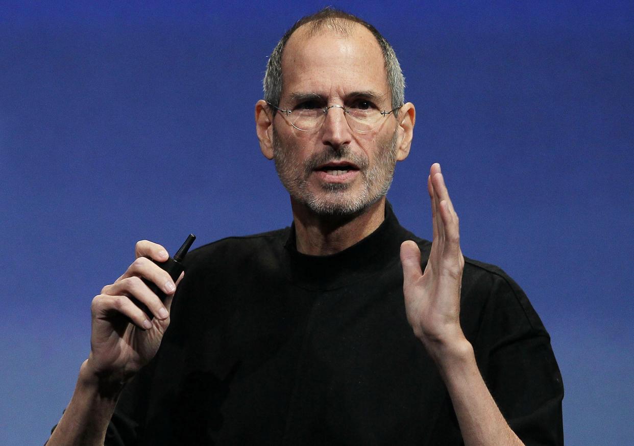 Steve Jobs — Apple CEO Steve Jobs speaks during an Apple special event April 8, 2010 in Cupertino, California. Jobs announced the new iPhone OS4 software