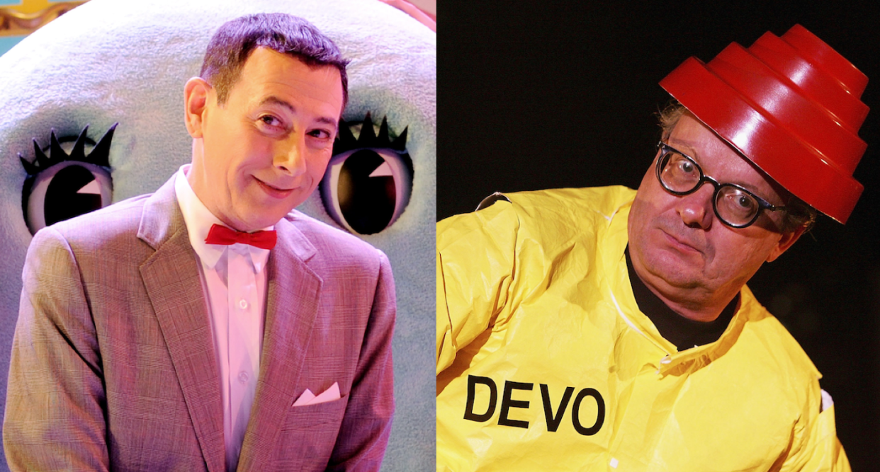 Paul Reubens in 2010; Mark Mothersbaugh performing with Devo. (Photos: Getty Images)