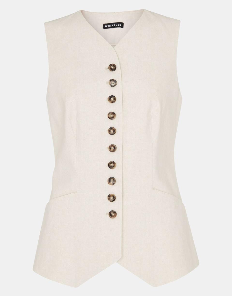 Linen-blend waistcoat, £99, Whistles