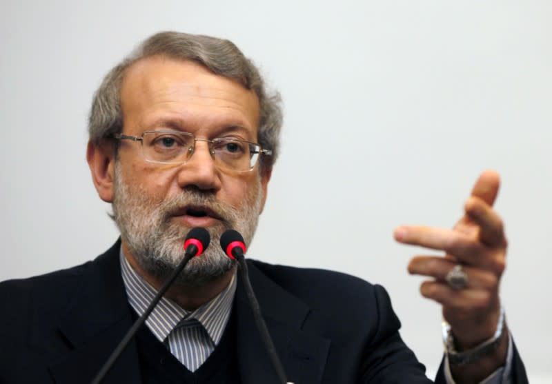 Iran's parliament speaker Larijani holds a news conference in Istanbul