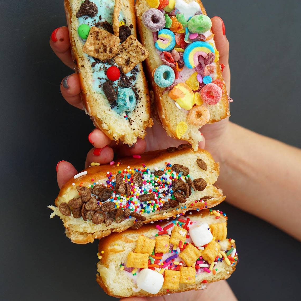 Smash Donuts are cut in half, packed with ice cream, hot pressed and covered in goodies. Yonutz/Facebook