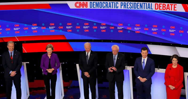 the seventh Democratic 2020 presidential debate at Drake University in Des Moines, Iowa, U.S.