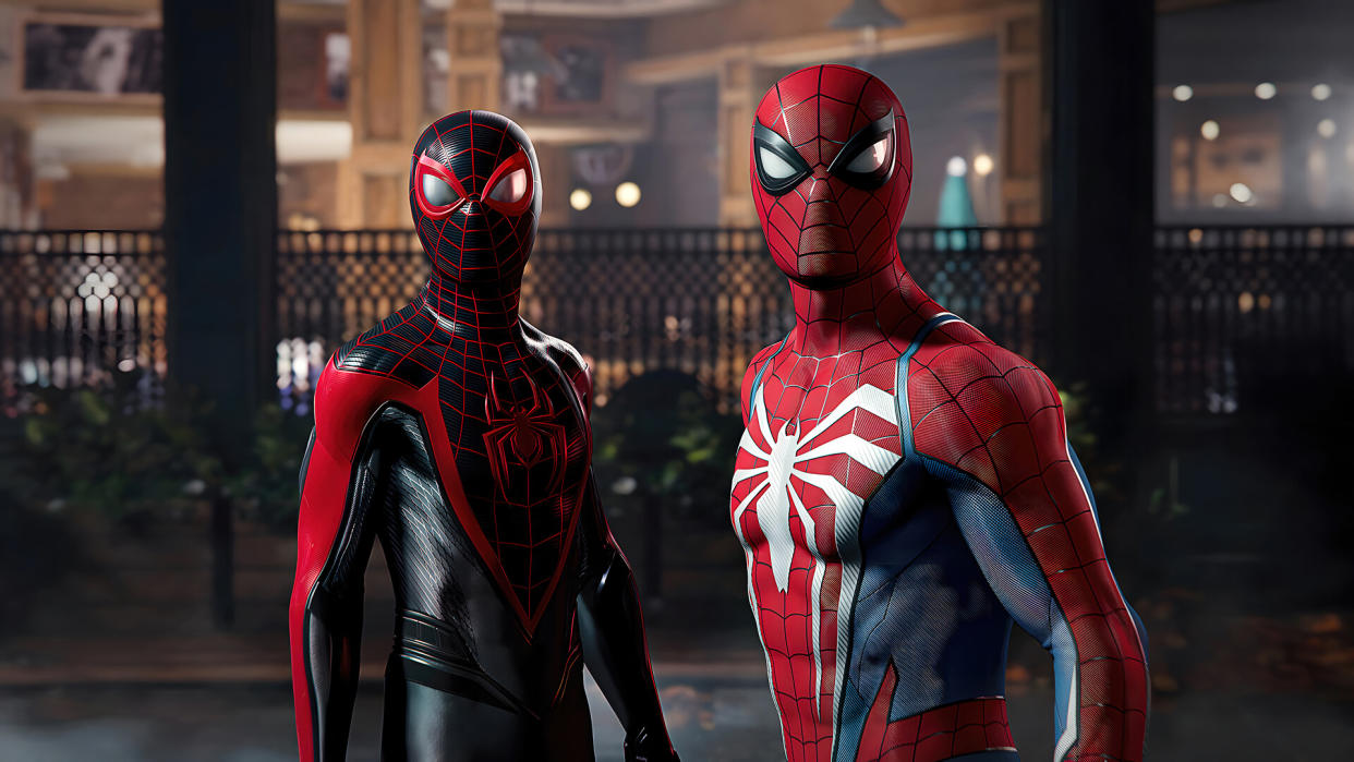  Marvel's Spider-Man 2 screenshot showing Peter and Miles in suits. 