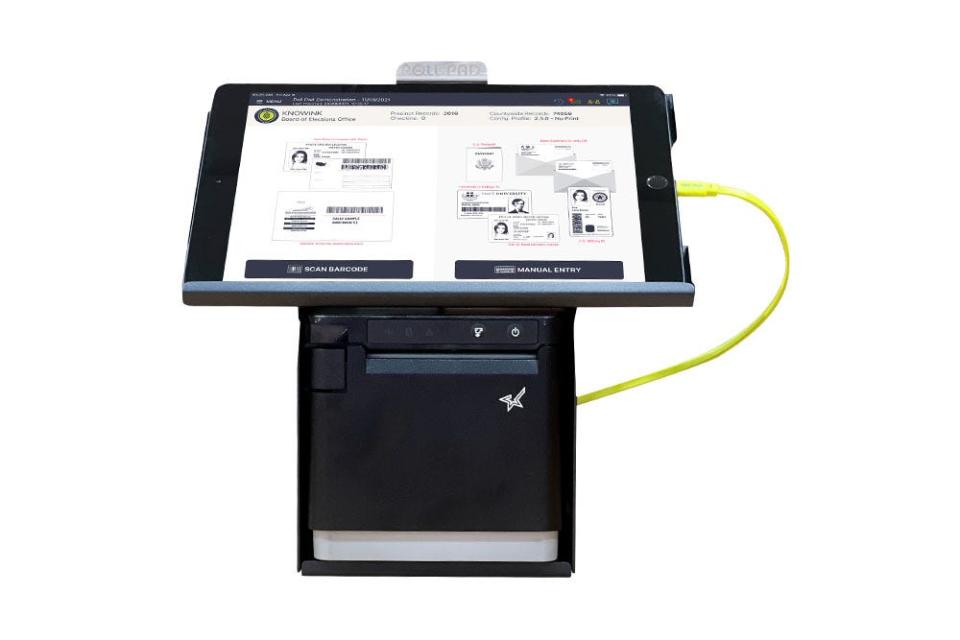 A Poll Pad, created by St. Louis-based voting system manufacturer KnowInk. Bucks County will implement a similar voter signing and voter signature verification system starting with the general elections in November 2022.