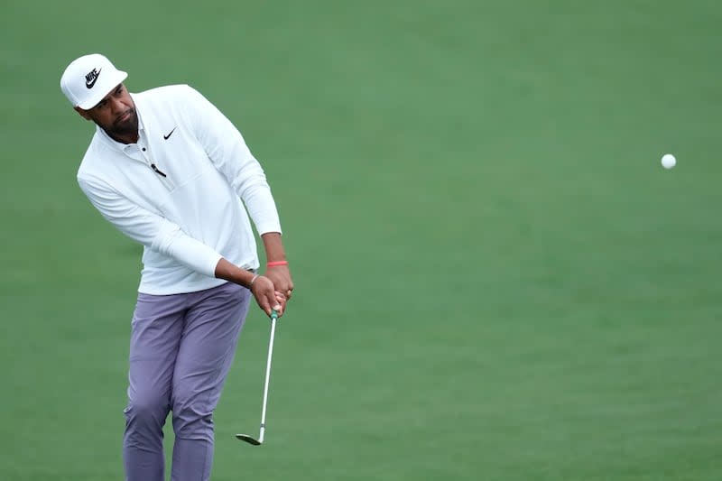 Tony Finau his on the second hole during a practice round in preparation for the Masters at Augusta National Golf Club Tuesday, April 9, 2024, in Augusta, Ga. The Utah native is expected to be a contender this week. | Ashley Landis, Associated Press