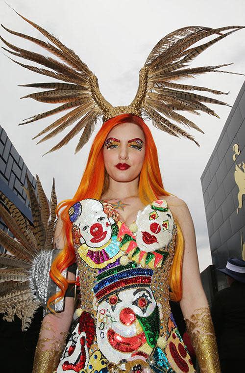 <p>She stunned crowds at the Melbourne cup in 2014 when she arrived in this crazy ensemble!</p>