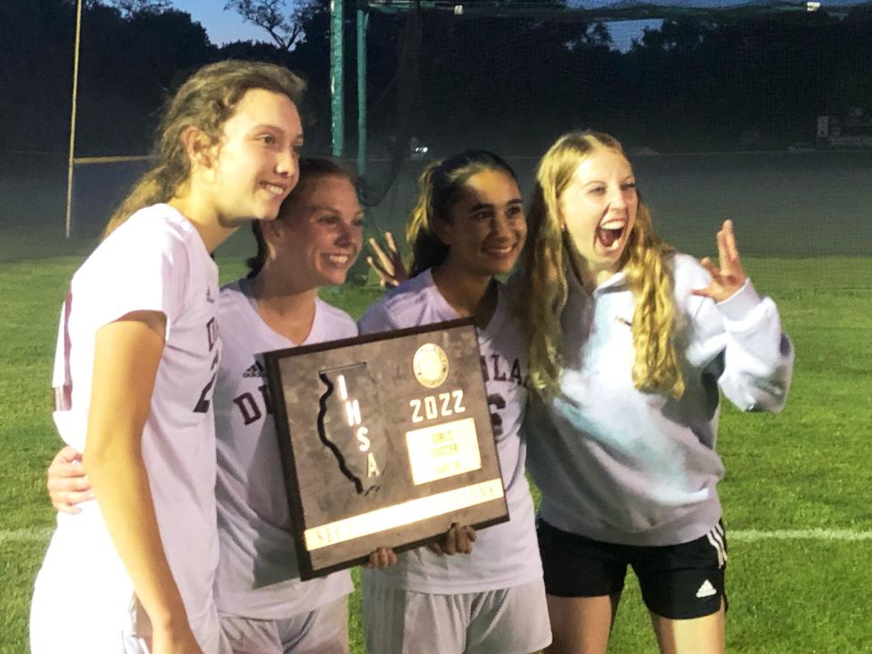 Dunlap High School seniors Lily Sutter (left) and Sammi Cenek (second-left) had a lot to celebrate in the 2021-22 season, but their high school careers ended in a 1-0 Supersectional loss to Benet Academy on Tuesday, May 31, 2022.
