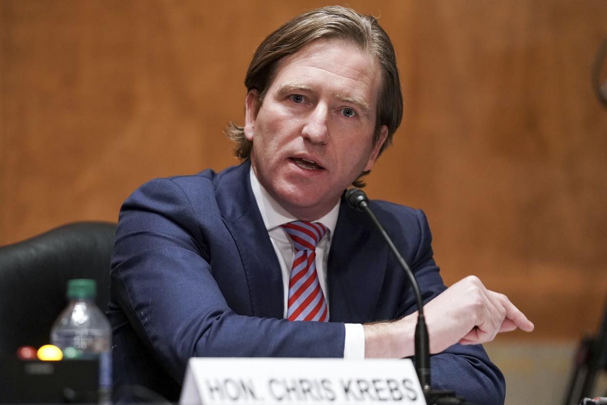 Christopher Krebs, former director of the Cybersecurity and Infrastructure Security Agency, testifies before a Senate Homeland Security & Governmental Affairs Committee hearing on Dec. 16, 2020.