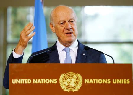 United Nations Special Envoy for Syria Staffan de Mistura attends a news conference at the European headquarters of the U.N. in Geneva, Switzerland May 11 2017. REUTERS/Denis Balibouse