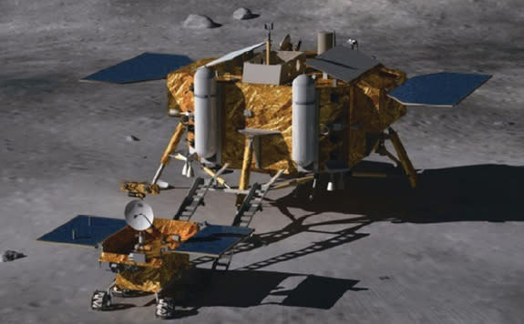 The Chang’e 3 lunar lander and moon rover is part of the second phase of China’s three-step robotic lunar exploration program.