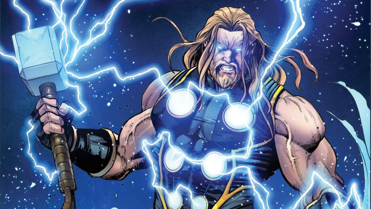  Thor wields Mjolnir. 