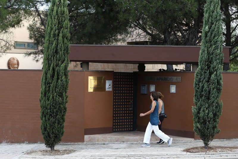 The North Korean embassy in Madrid was the site of a raid by an anti-Pyongyang group that stole computers and documents and assaulted staff in February 2019. File Photo by Mariscal/EPA-EFE