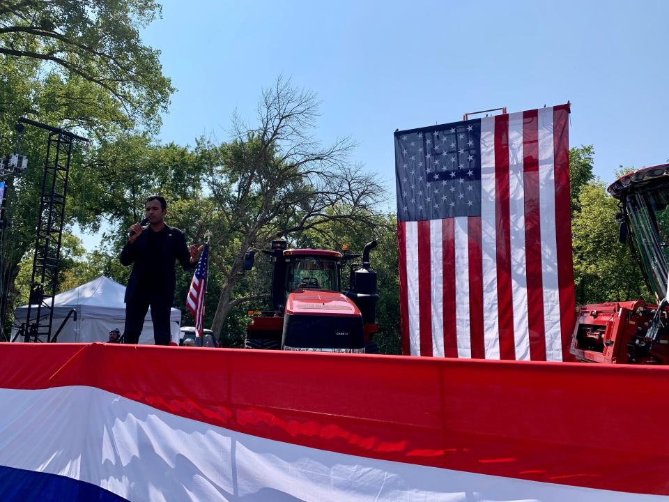 Entrepreneur Vivek Ramaswamy joined five other Republican presidential candidates at the Story County Fairgrounds for the 4th Congressional District Presidential Tailgate and Straw Poll in the hopes of appealing to Iowa voters ahead of the Cy-Hawk game in Ames on Saturday, Sept. 9, 2023.