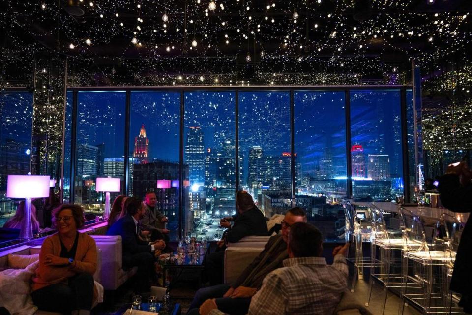 Bar Medici is just an elevator ride away from The Mercury Room, with twinkling lights and views of Kansas City’s skyline.